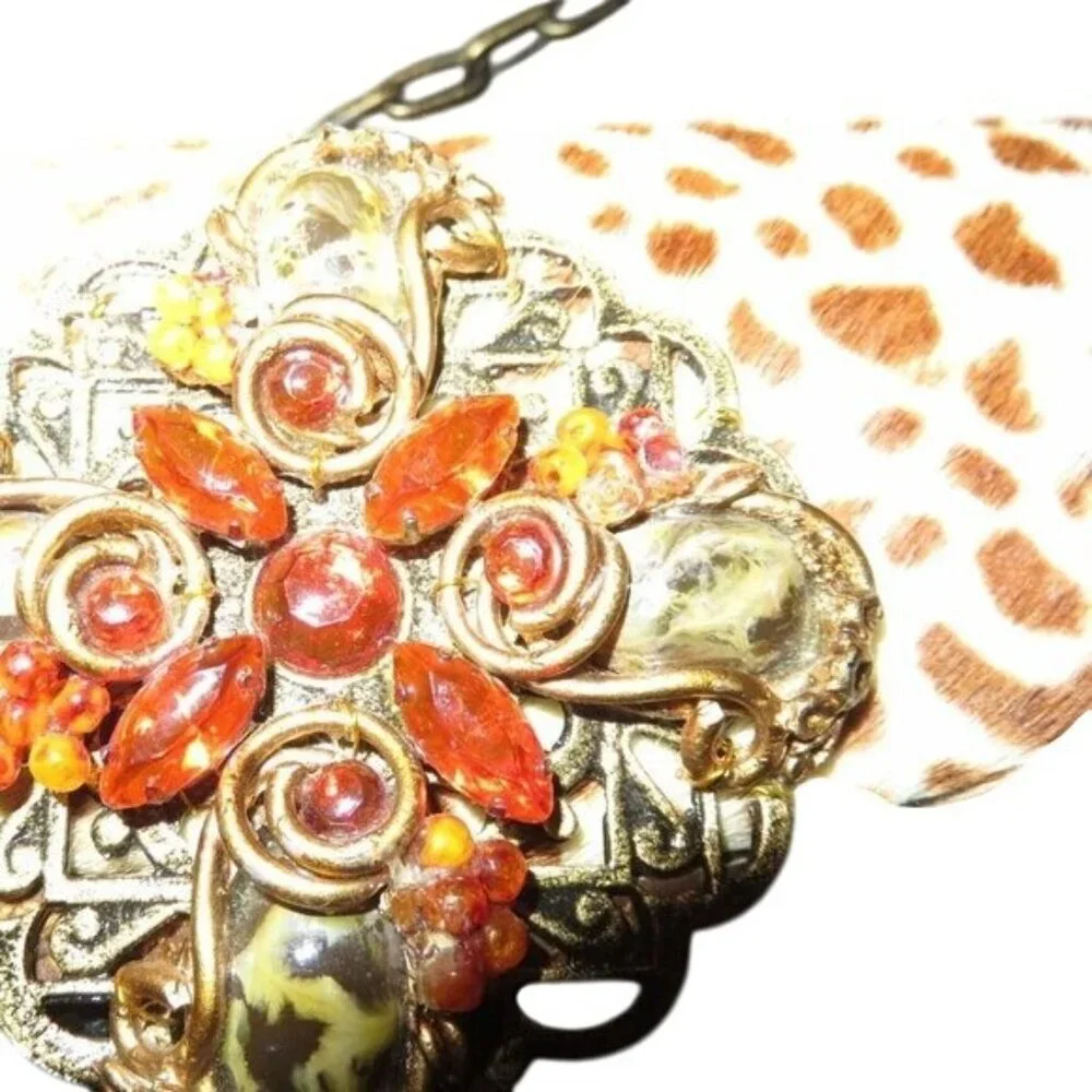 Mary Frances Vintage hand beaded Italian calf hair handbag crossbody clutch